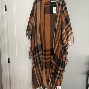Treasure & Bond Plaid Fringe shawl- Brown and Black